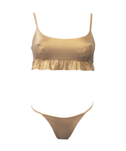 Bikini top canotta con rouches e Slip rouches oro