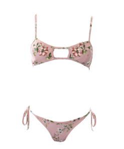 bikini fiori rosa bordato